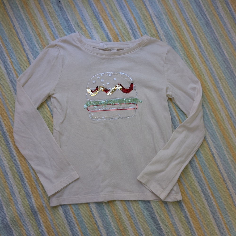 GAP sequin hamburger long sleeve tee Small 6/7
